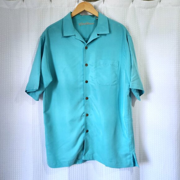 Caribbean Button Up Shirt Men's Large Short Sleeve Blue Modal Blend Casual - Picture 11 of 12